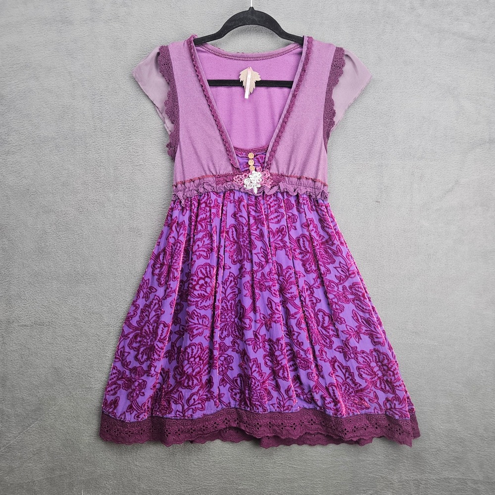 Free People Vintage Y2k Purple Burnout Velvet Mini Dress Whimsigoth Fairycore